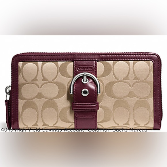 NWT Coach Campbell Sig Buckle Accordion Zip Wallet SL/Khaki/Burgundy F50095 - Picture 1 of 9